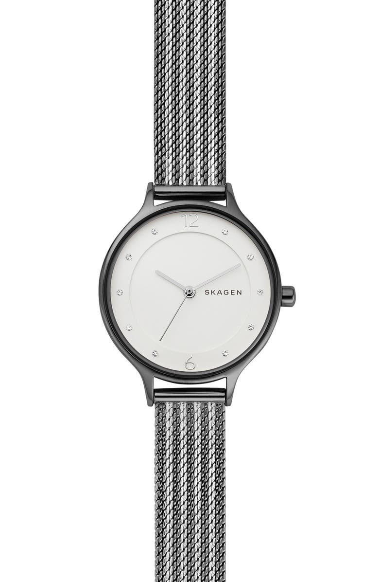 Skagen 'Anita' Crystal Index Mesh Strap Watch, 30mm, Main, color, 
