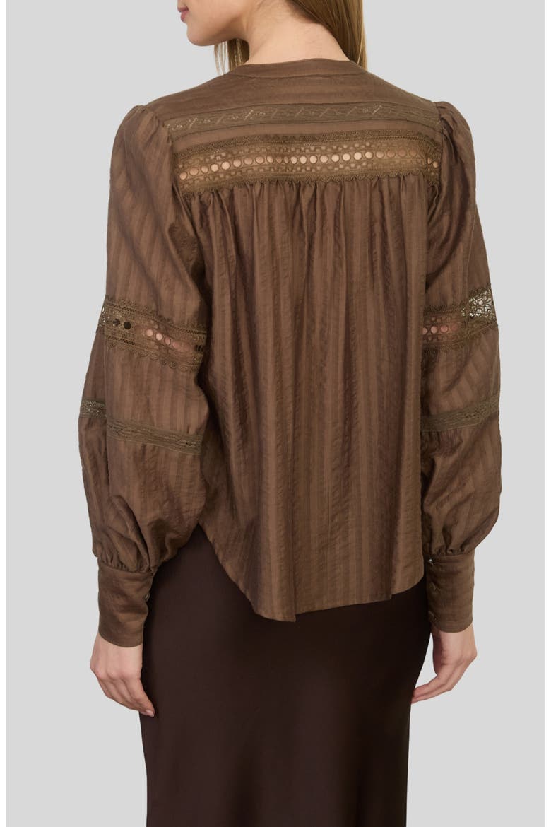 Lace Detail Button Front Stripe Top, Alternate, color, BROWN
