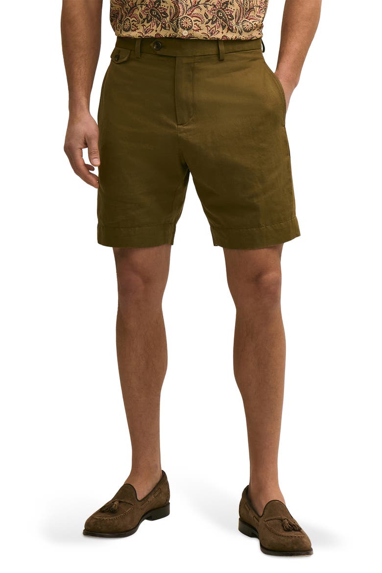 Flat Front Linen & Cotton Shorts, Main, color, DARK OLIVE