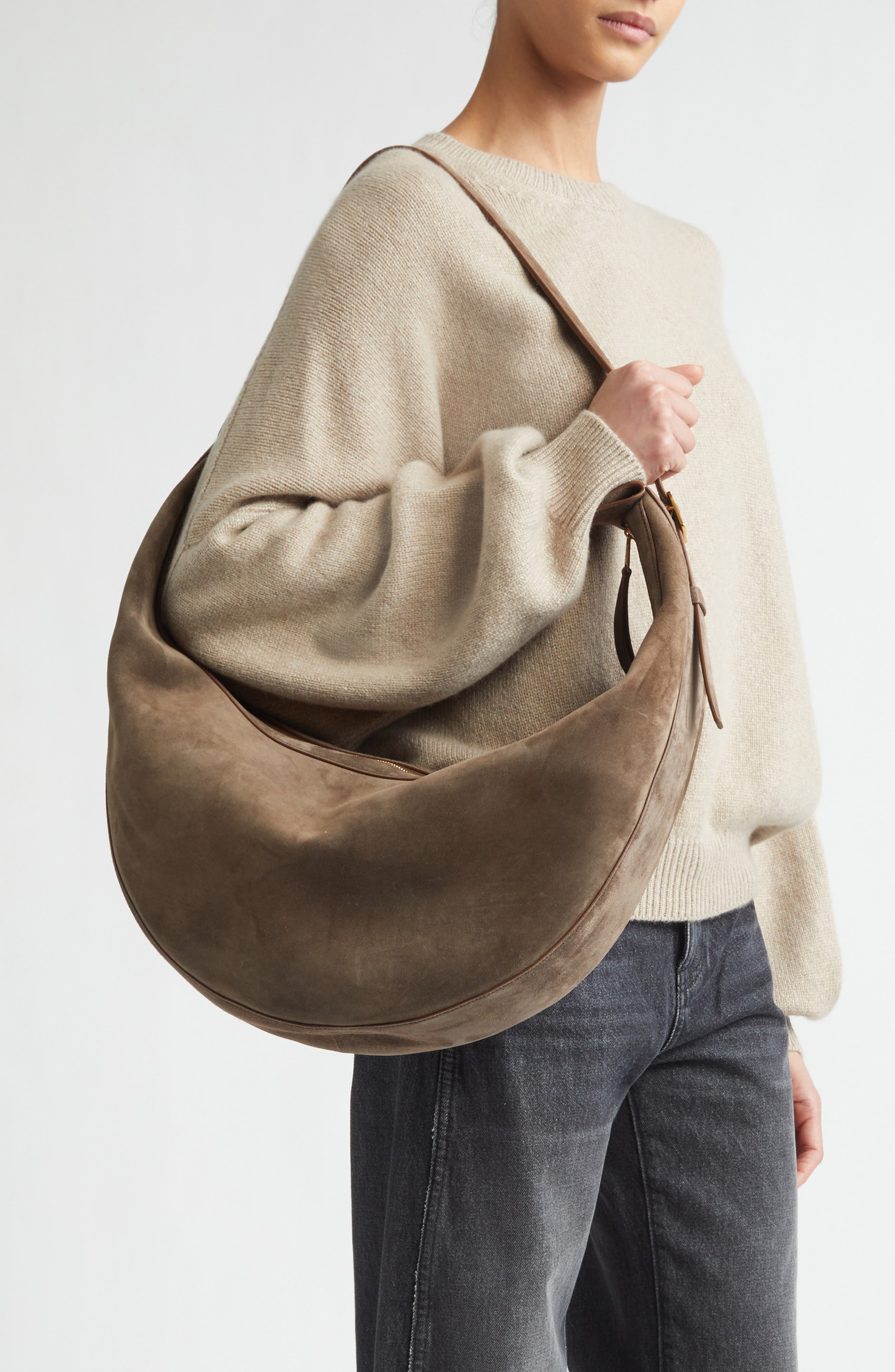 Khaite Augustina Suede Hobo, Alternate, color, Cedar 732
