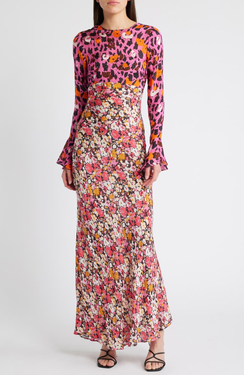 Saylor Delphine Abstract Print Satin Dress, Main, color,