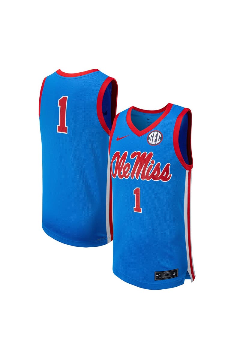 Nike Men's Nike #1 Powder Blue Ole Miss Rebels Replica Basketball Jersey, Main, color,