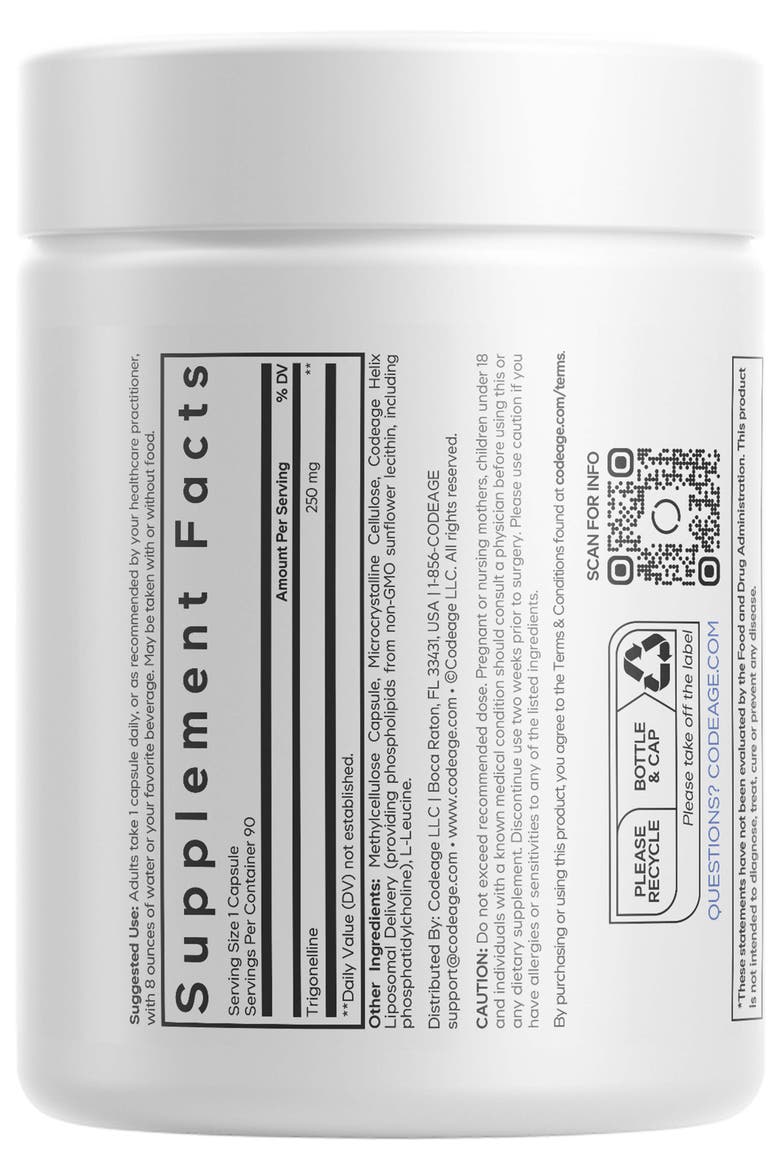 Liposomal Trigonelline, 250 mg Per Serving, Plant-Based Alkaloid Supplement, Non-GMO, Alternate, color, white