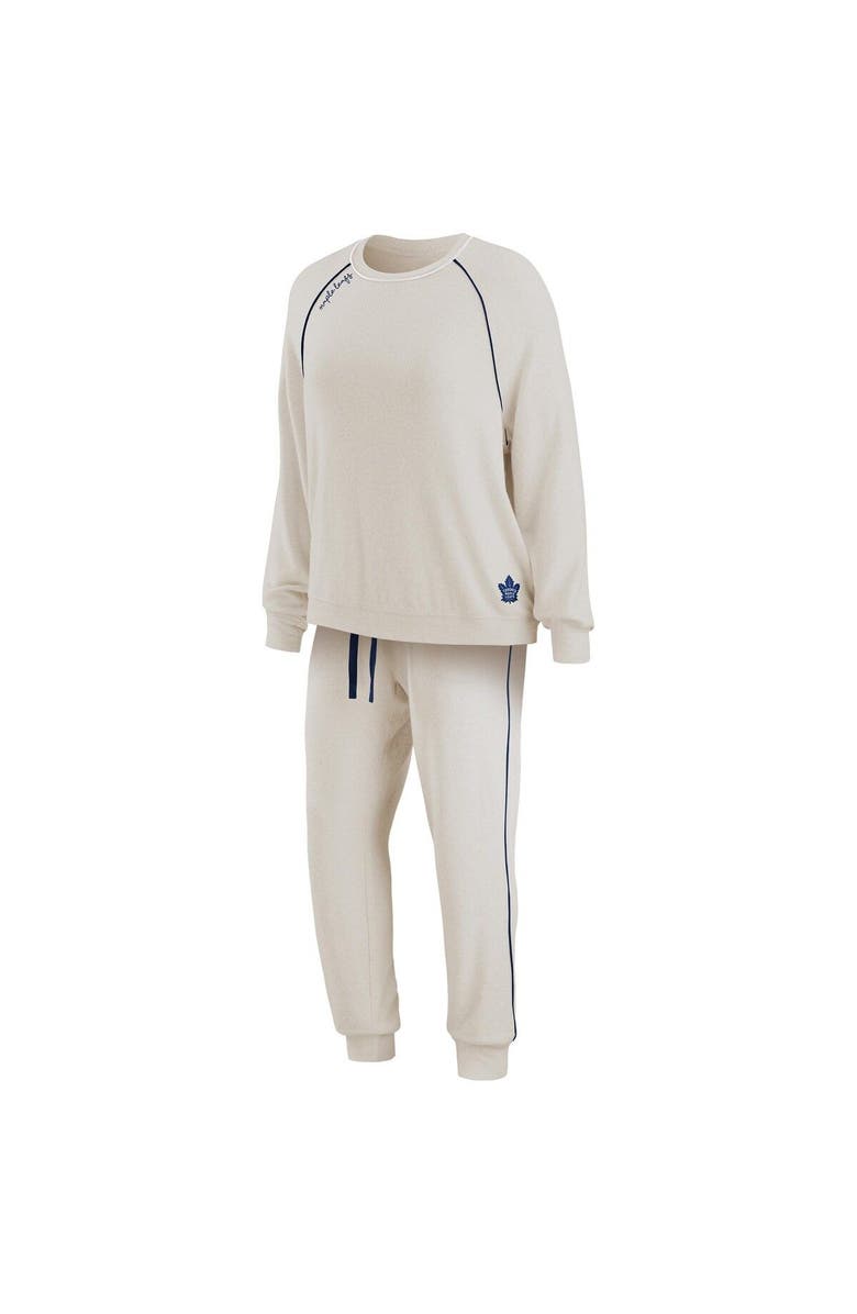 WEAR by Erin Andrews Women's WEAR by Erin Andrews Oatmeal Toronto Maple Leafs Raglan Pullover Sweatshirt & Pants Lounge Set, Alternate, color,