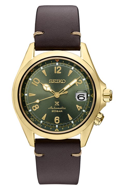 Prospex Land Luxe Alpinist Automatic Leather Strap Watch, 39.5mm