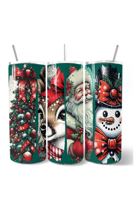Vintage Santa Reindeer Snowman Christmas Tumbler