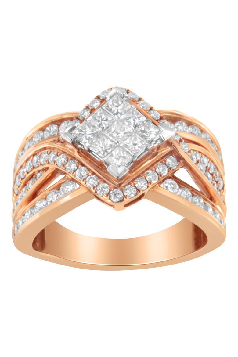 Two-Tone 10KT Gold 1 1/2 cttw Diamond Bypass Cocktail Ring, Main, color, White
