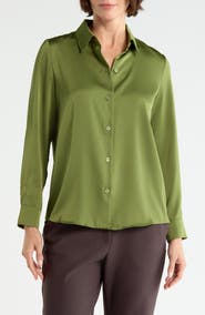 Vince Camuto Satin Long Sleeve Button-Up Shirt
