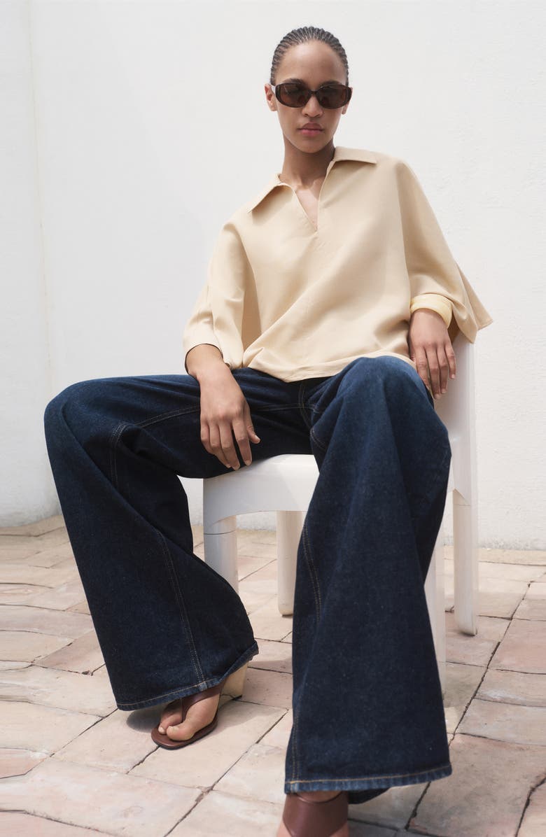 MANGO Oversize Three-Quarter Sleeve Polo, Alternate, color, Sand