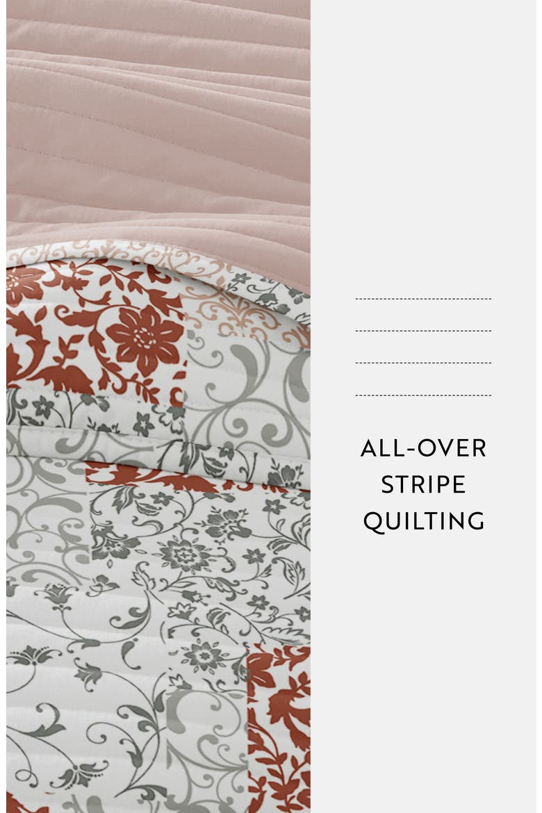 3-Piece Scroll Print Quilt Set - Queen, Alternate, color, BLUSH