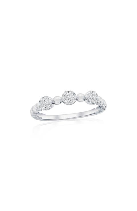 Sterling Silver Pavé CZ Beaded Band Ring