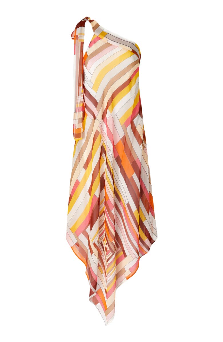 Missoni One-shoulder Cover-up Dress In Printed Silk With Scarf Bottom, Alternate, color, Multicoloured