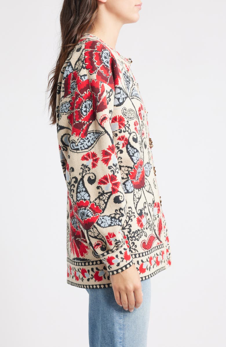 FARM Rio Francesca Jacquard Cardigan, Alternate, color, Ivory/ Black Multi