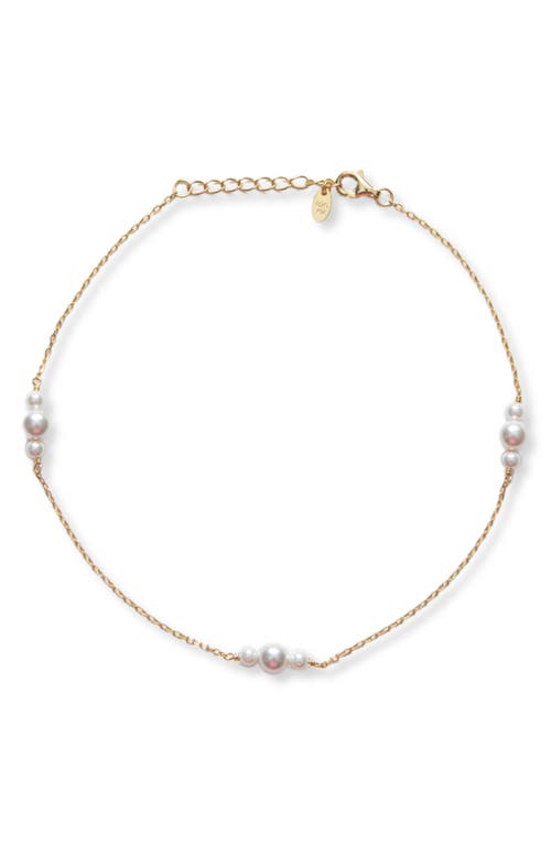 Argento Vivo Sterling Silver Faux Pearl Station Anklet In Gold
