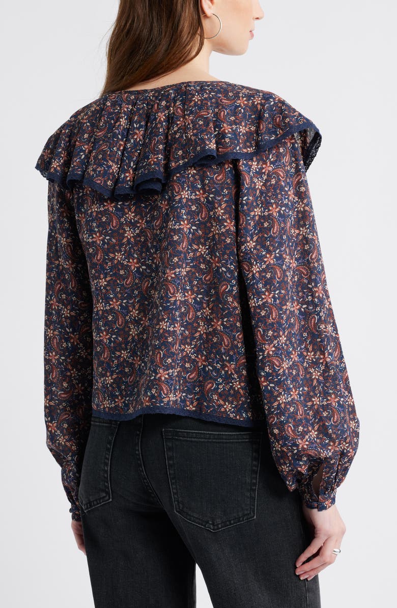Treasure & Bond Ruffle Collar Top, Alternate, color, Navy Mallory Paisley