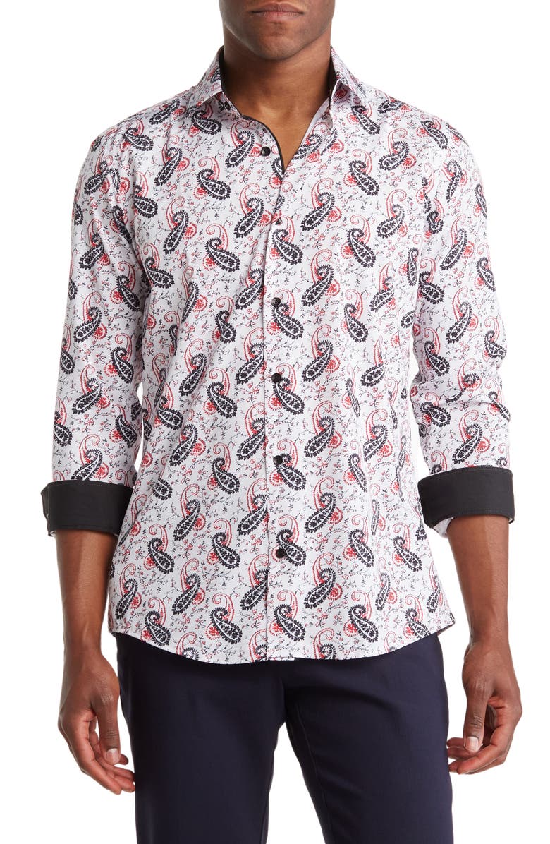 Azaro Uomo Slim Fit Paisley Print Performance Dress Shirt, Main, color, 