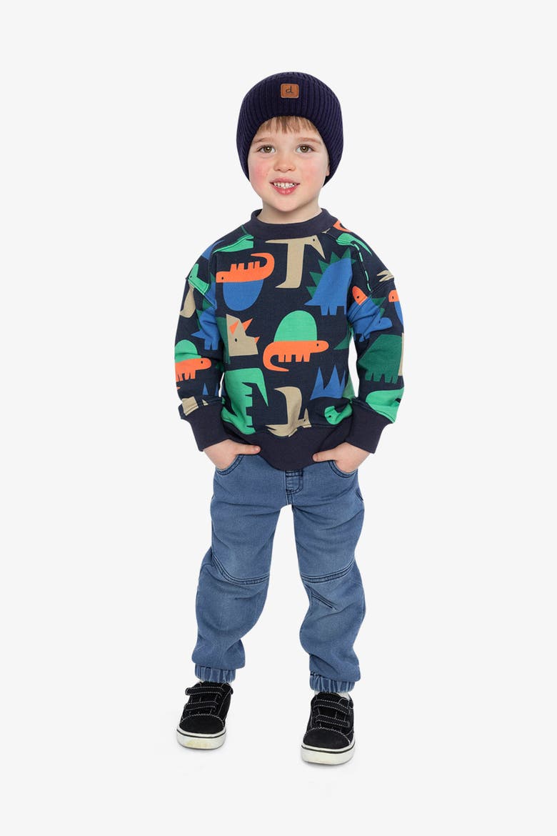 Dinosaur Ribbed Cuffs Fleece Sweatshirt, Alternate, color, Blue Dinosaur Print