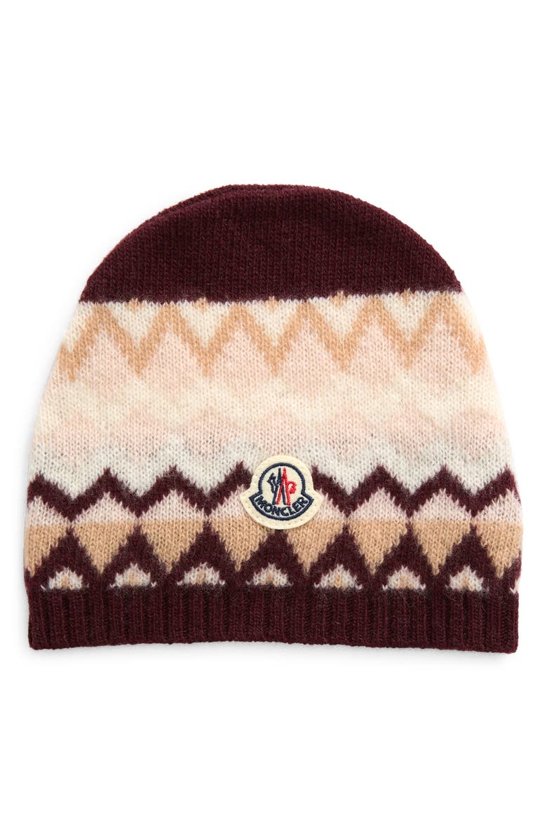Moncler Kids' Logo Patch Zigzag Jacquard Virgin Wool Beanie, Main, color, 