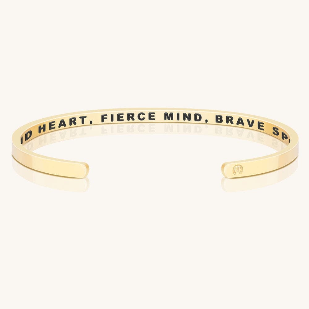Mantra Kind Heart, Fierce Mind, Brave Spirit Bracelet In Gold