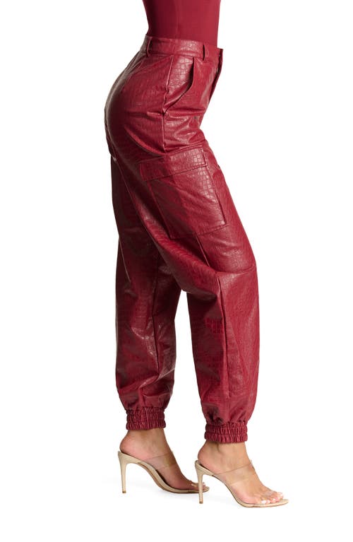 Naked Wardrobe The Crocodile Faux Leather Joggers In Cabernet