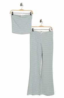 Madden Girl Striped Cinched Tube Top & Wide Leg Pants Set