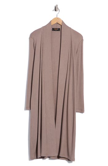 Renee C Ribbed Longline Cardigan In Mocha