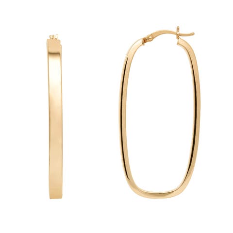 Rectangular Square Sterling Silver Hoop Earrings, 1.8"