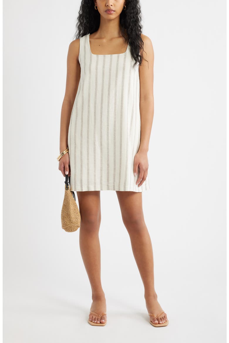 Linen Blend Shift Dress, Main, color, BEIGE CABANA STRIPE