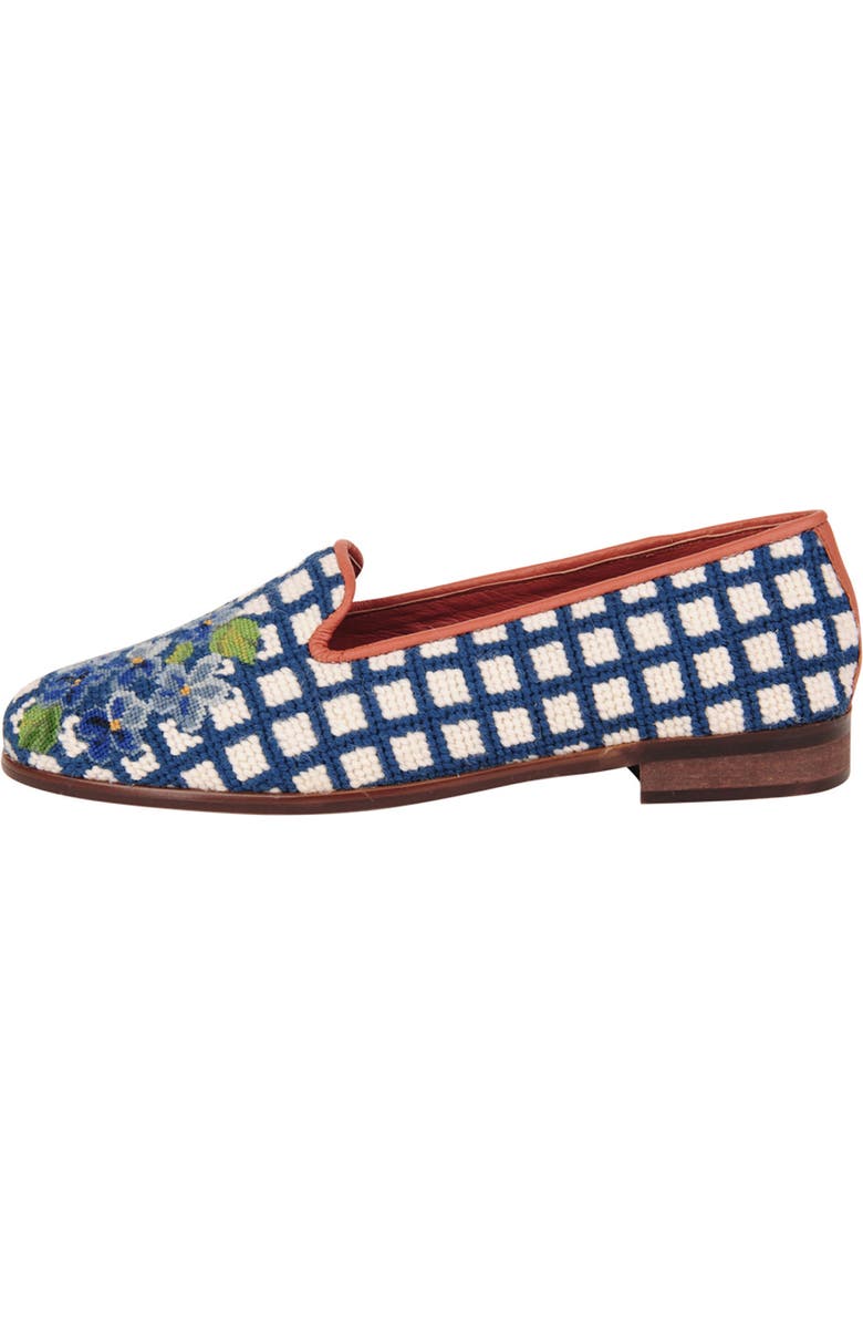 ByPaige Needlepoint Checkered Hydrangea Flat, Alternate, color, Hydrangea Blue