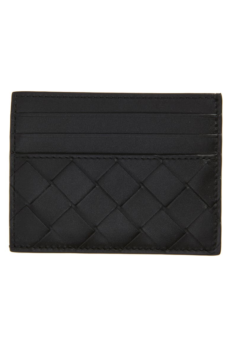 Intrecciato Leather Card Case, Alternate, color, BLACK