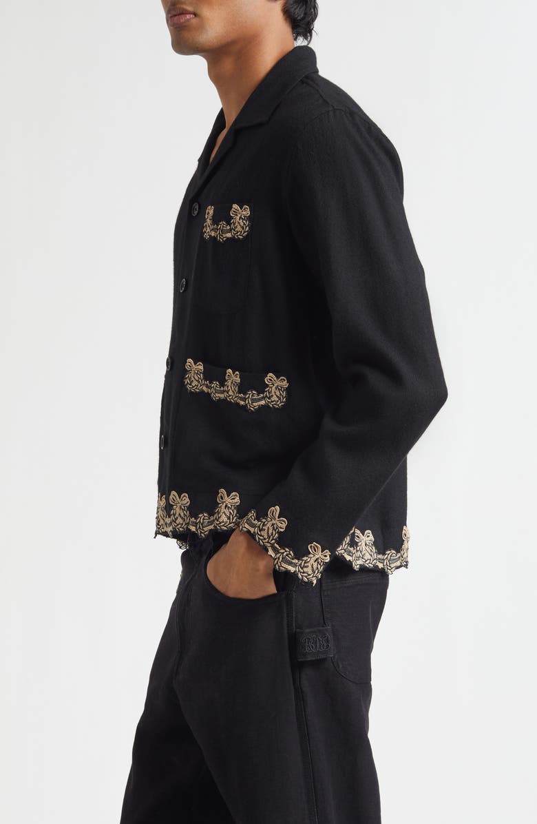 Bode Laurelist Wool Flannel Overshirt, Alternate, color, Black