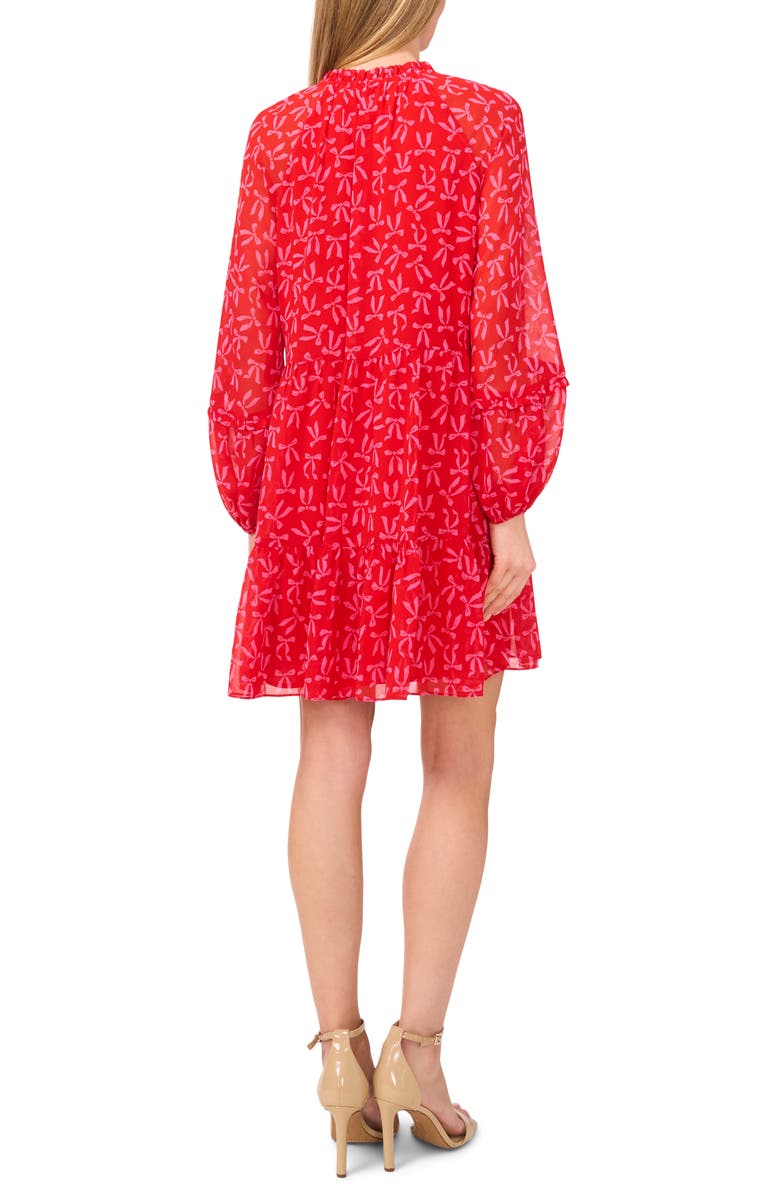 CeCe Bow Print Long Sleeve Babydoll Dress, Alternate, color,