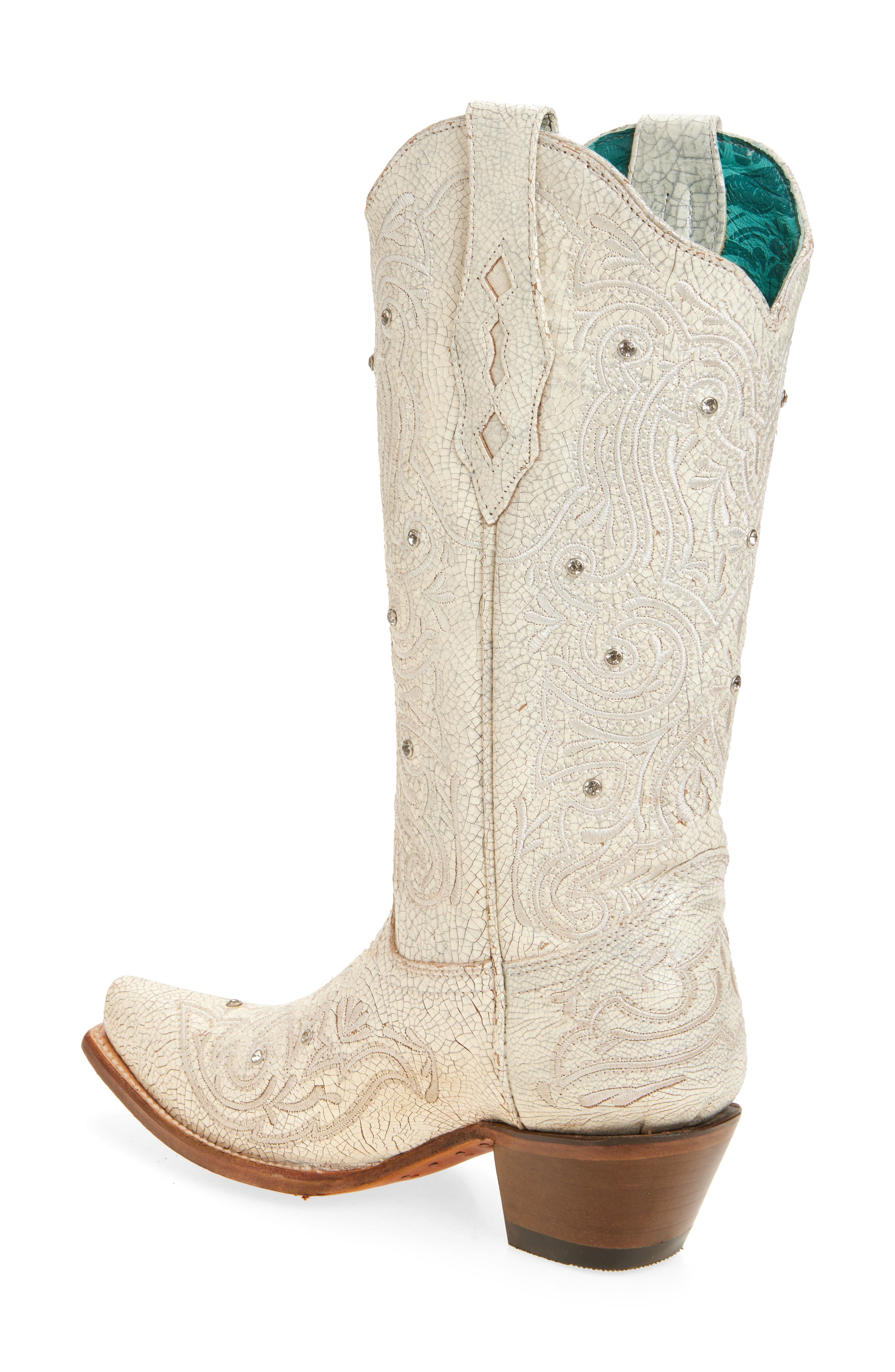 CORRAL Crystal & Embroidered Crackled Mid Calf Western Boot, Alternate, color, 