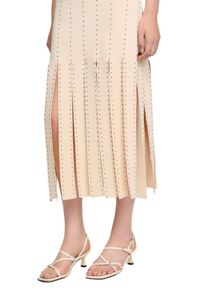 SANDRO Fringed knit maxi dress, Alternate, color, Ecru