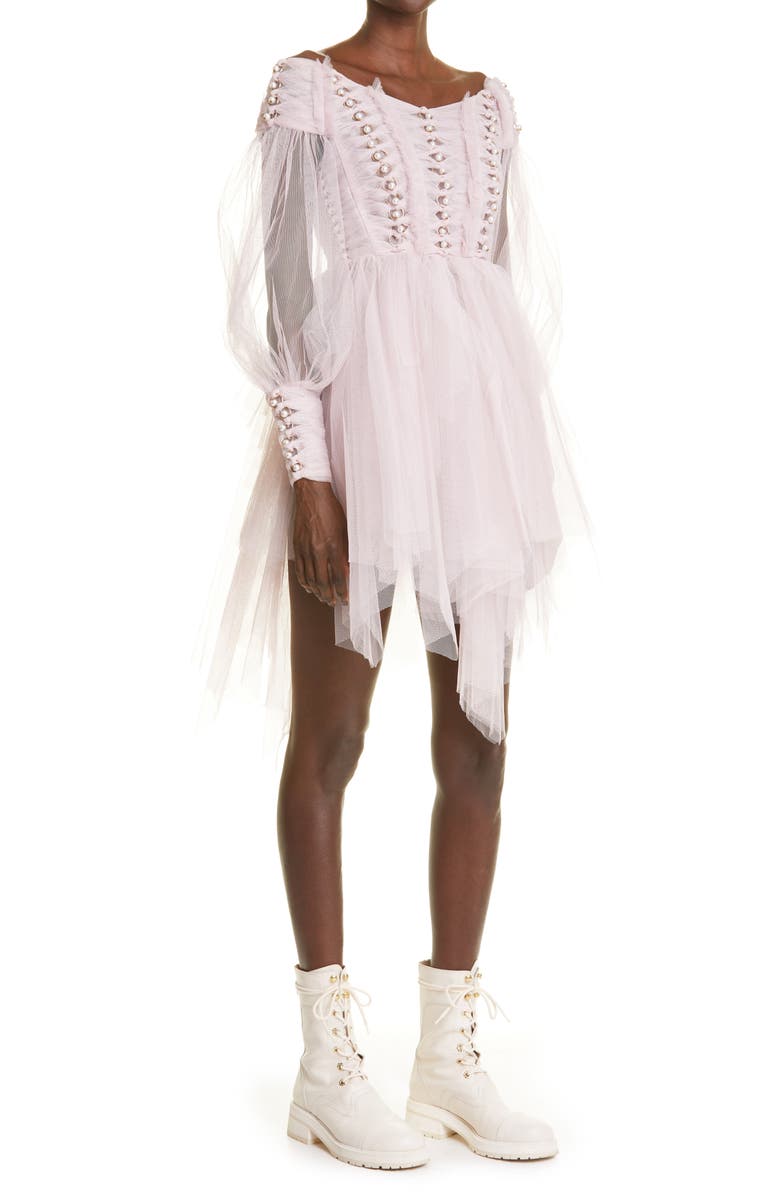 Zimmermann Rhythmic Off the Shoulder Long Sleeve Tulle Minidress, Alternate, color, 