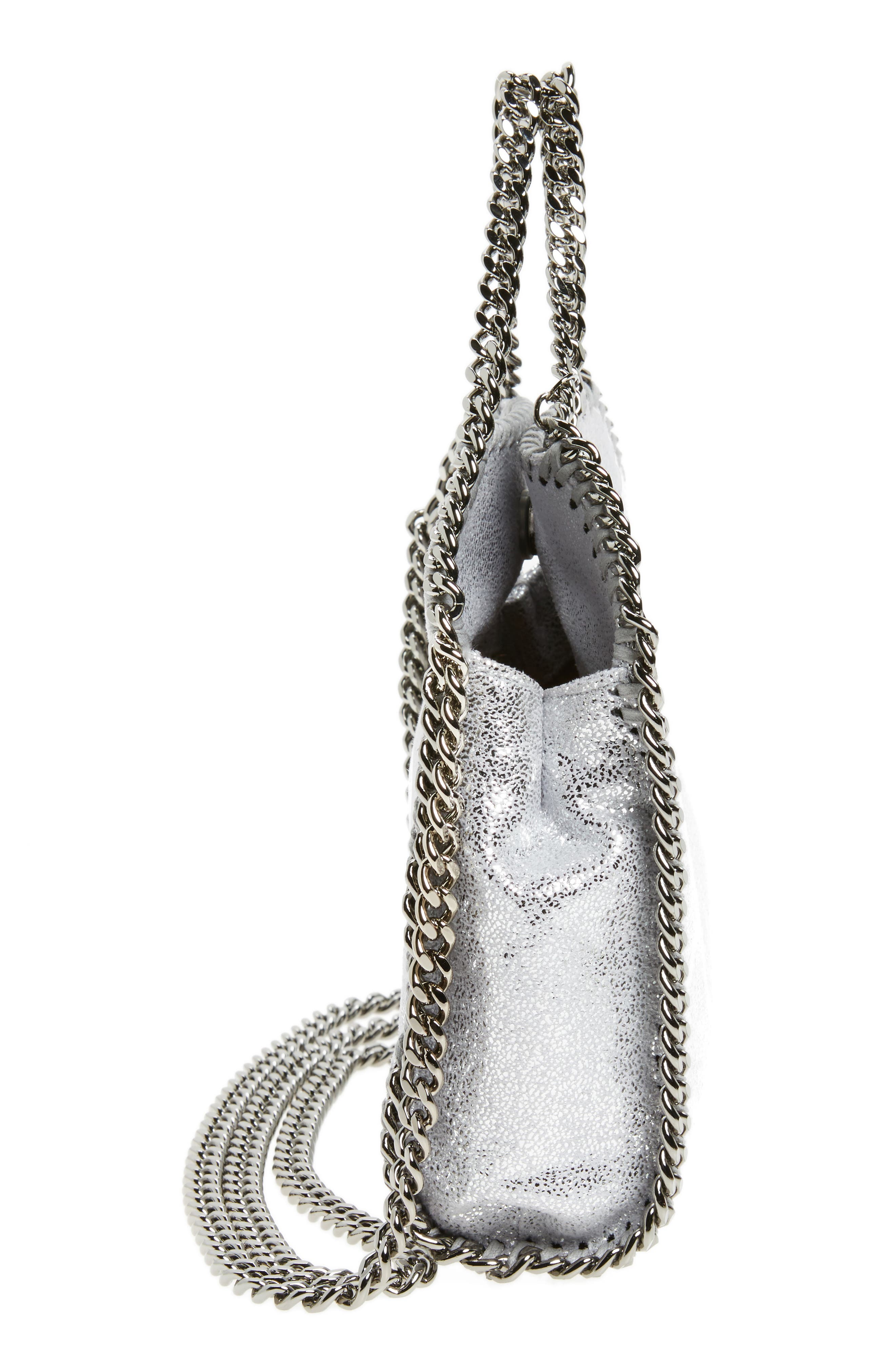 Stella McCartney 'Tiny Falabella' Metallic Faux Leather Crossbody Bag, Alternate, color, 
