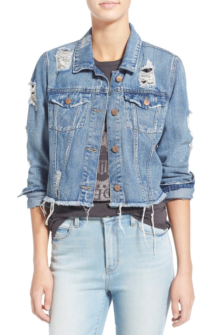 Distressed Denim Jacket, Main, color, MEDIUM WASH