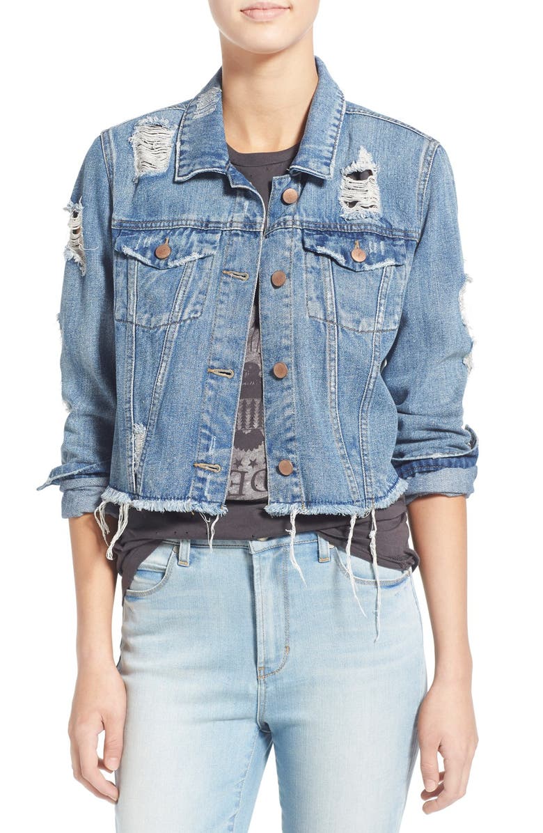 Love, Fire Distressed Denim Jacket, Main, color, 