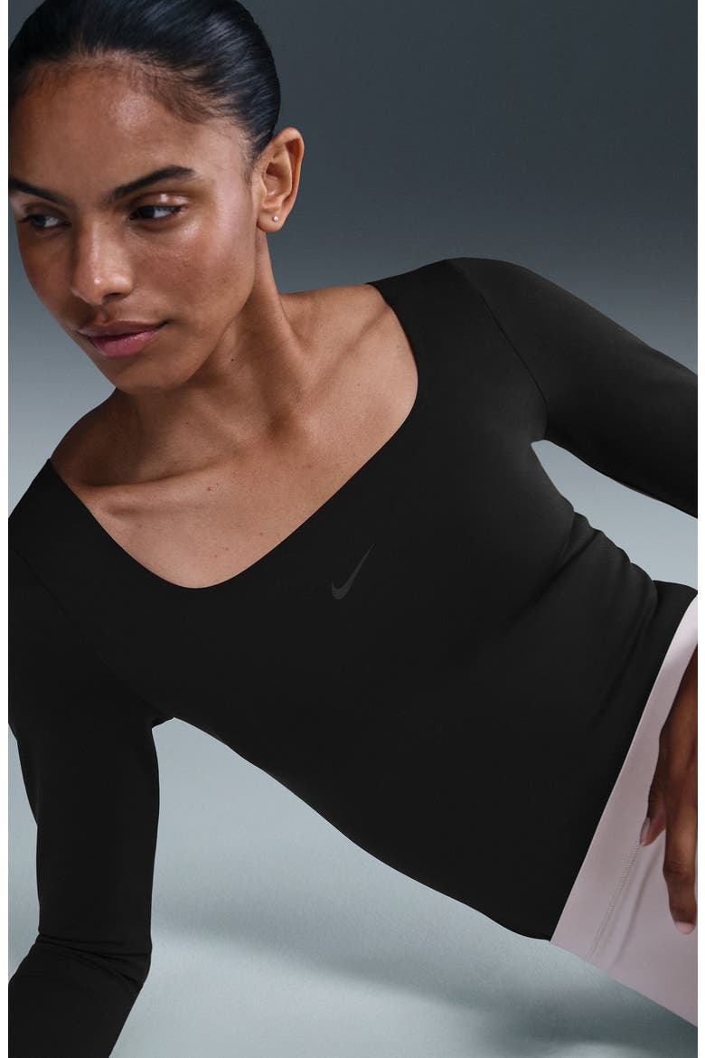 Dri-FIT Long Sleeve Bodysuit, Alternate, color, BLACK/DKSKGY