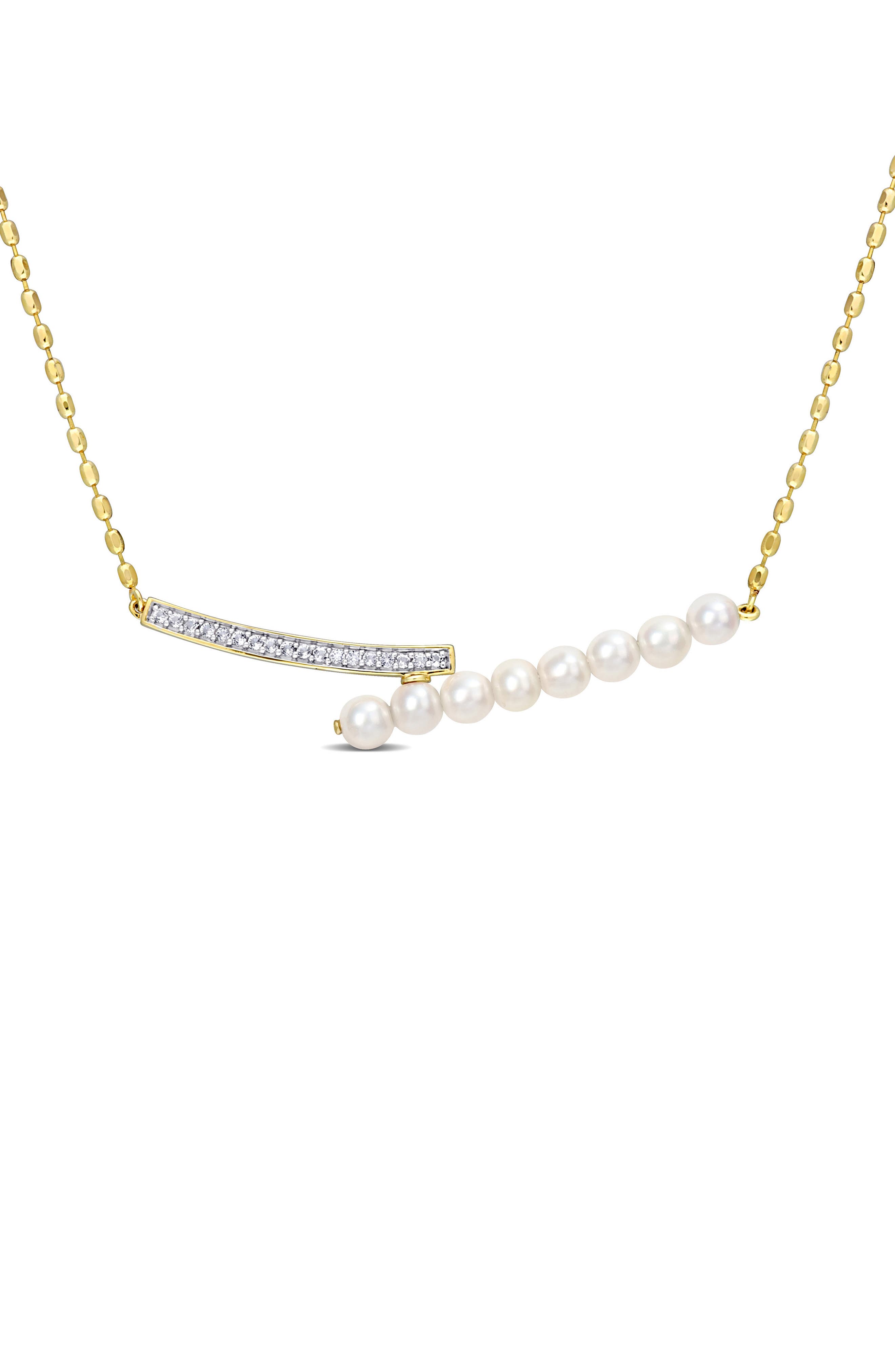 4-4.5mm Cultured Freshwater Pearl Bypass Bar Necklace