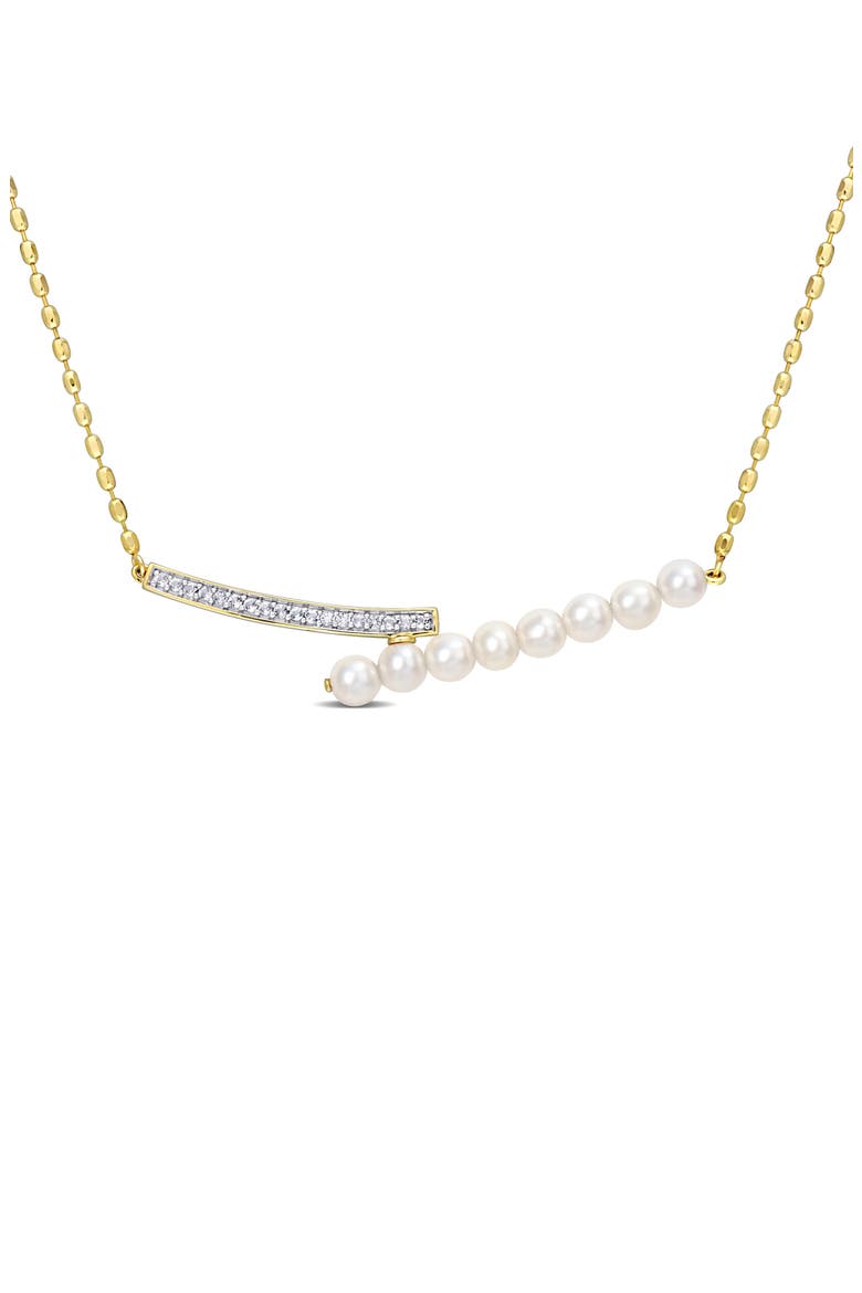 4-4.5mm Cultured Freshwater Pearl Bypass Bar Necklace, Main, color, GOLD/ WHITE