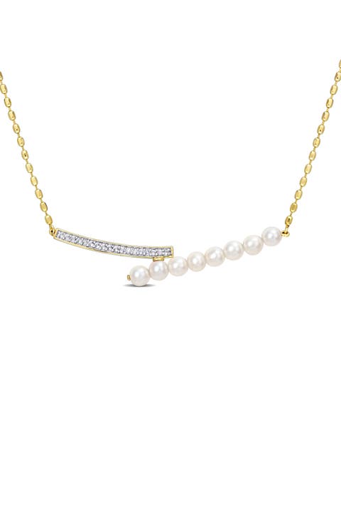 4-4.5mm Cultured Freshwater Pearl Bypass Bar Necklace