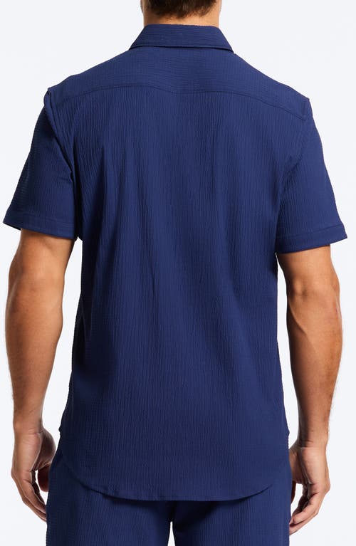 Robert Graham Thresher Classic Fit Solid Short Sleeve Cotton Seersucker Button-up Shirt In Navy