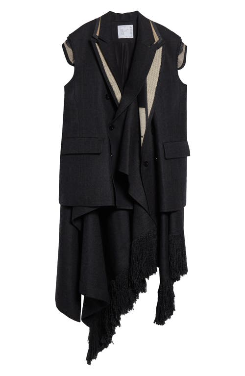 Sacai Double Face Plaid Melton Vest In Animal Print