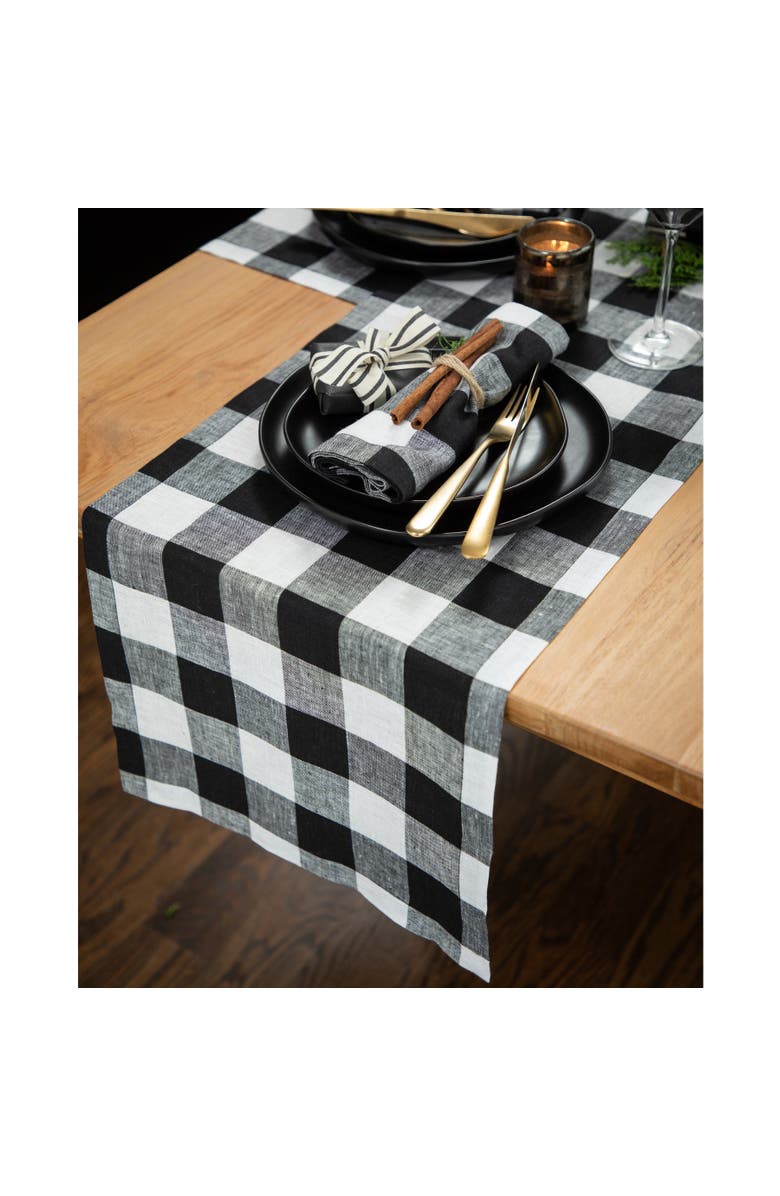 Solino Home Linen Table Runner for Dining Table, Holiday and Everyday Table Decor - Buffalo Check, Main, color, Black And White