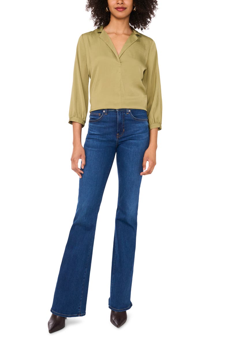 Notch Collar Crepe Top, Alternate, color, MOSS GREEN