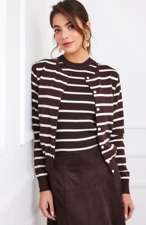 Karen Kane Stripe Cardigan In Brown