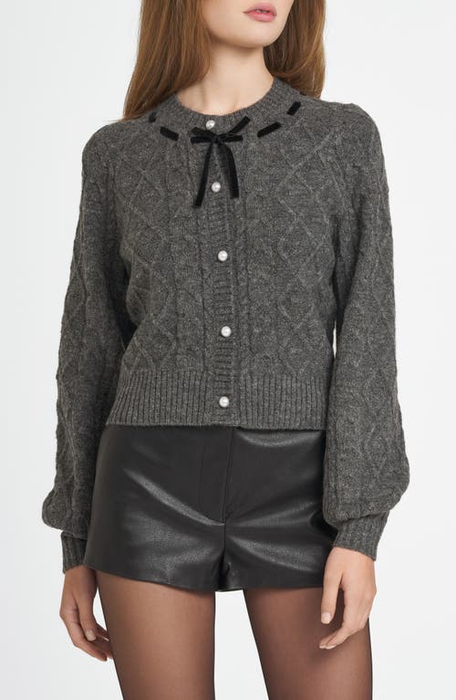 WAYF x CHÉRIE MADELEINE Joli Ribbon Trim Cable Cardigan in Dark Grey 