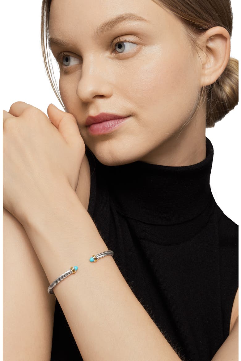 Cable Classic Bracelet with 18K Gold & Semiprecious Stones, 4mm, Alternate, color, TURQUOISE
