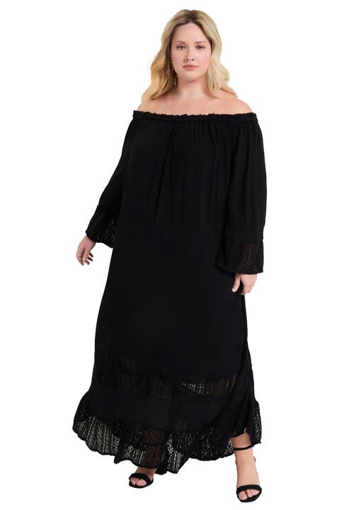 June + Vie Off-the-shoulder Maxi Dress In Black